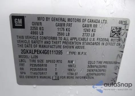 2016 GMC Terrain Slt из США, поврежденный, VIN 2GKALPEK4G6111395